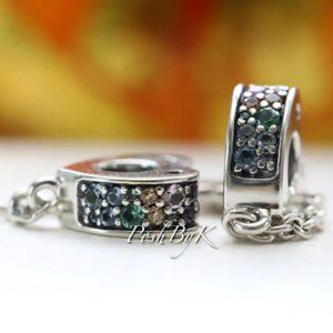 Pandora Rainbow Pavé Hearts & Cloud Safety Chain Charm 797021NRPMX